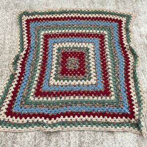Handmade Retro Knit Square Afghan Blanket 50”x50”